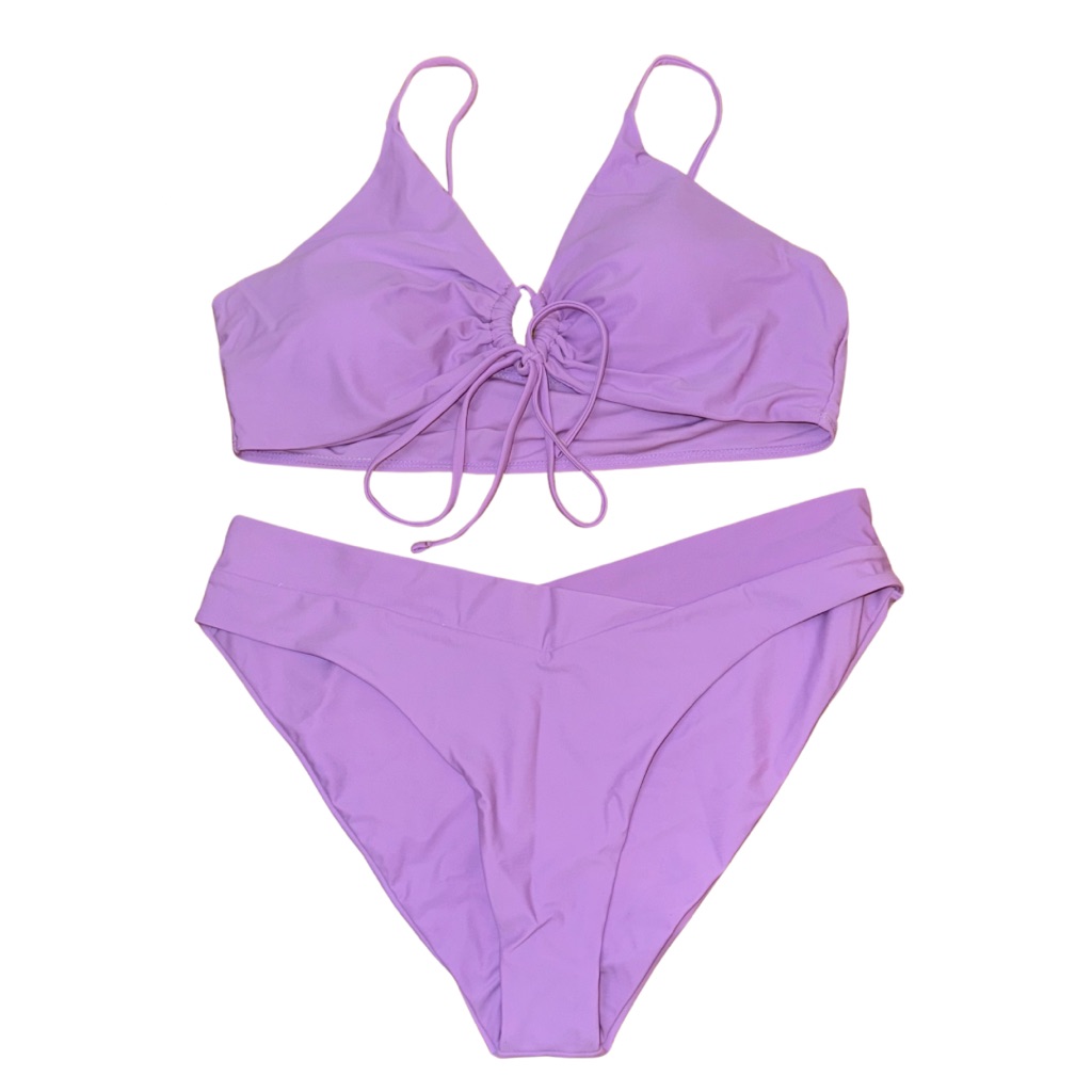 Nwot Lilac Bikini Set With High Waist Bottoms And Tie Top - Size Xl, Fits Like L